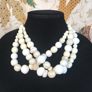 3 White Wood Acrylic Bead Pooka Puka Shell Necklace Lot Matching Sliders Chain